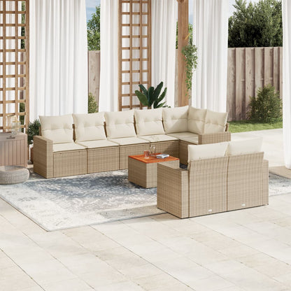 Salon de jardin avec coussins 9 pcs beige résine tressée