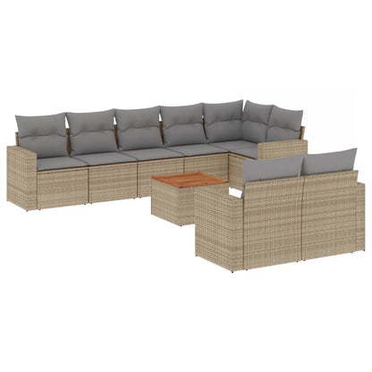 Salon de jardin avec coussins 9pcs mélange beige résine tressée