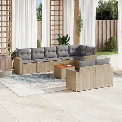 Salon de jardin avec coussins 9pcs mélange beige résine tressée