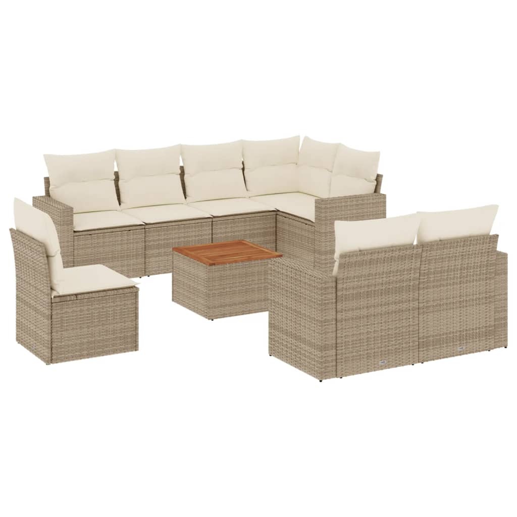 Salon de jardin avec coussins 9 pcs beige résine tressée