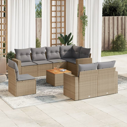 Salon de jardin avec coussins 9pcs mélange beige résine tressée