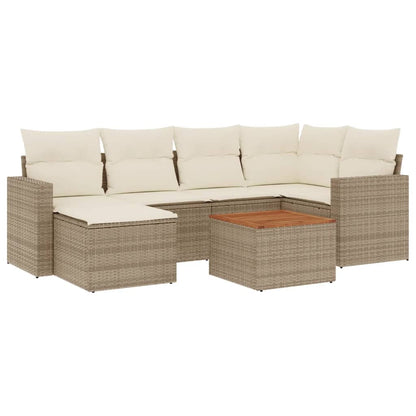 Salon de jardin avec coussins 7 pcs beige résine tressée