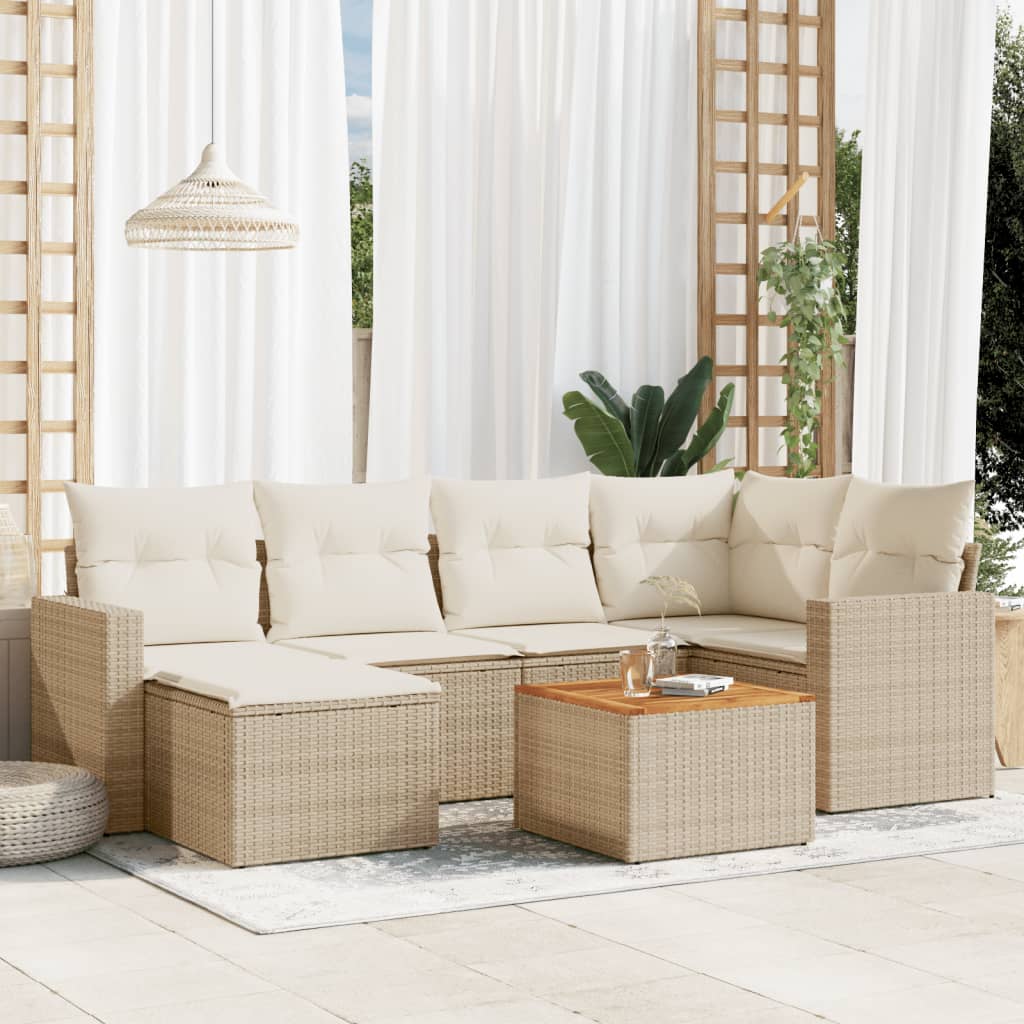 Salon de jardin avec coussins 7 pcs beige résine tressée