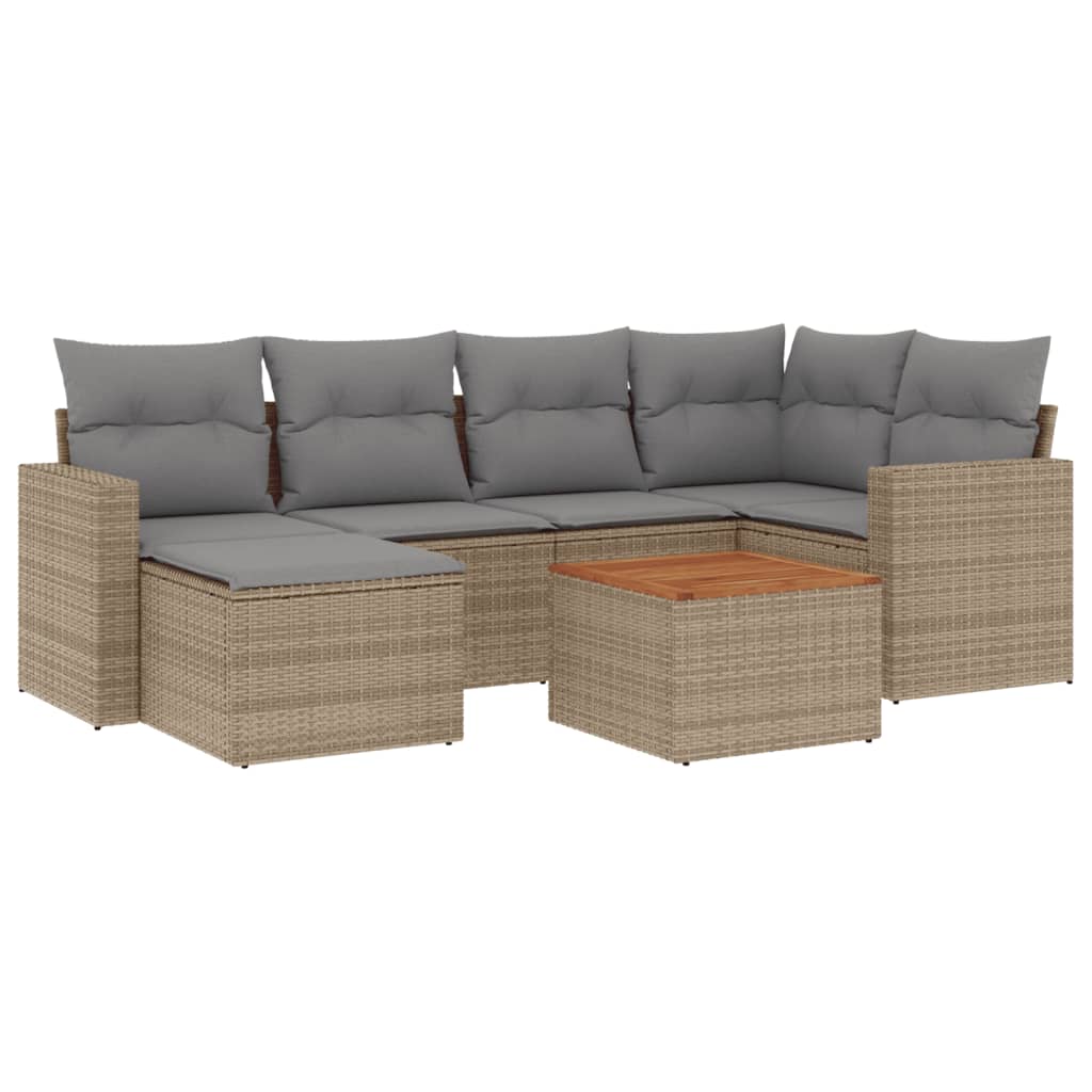 Salon de jardin avec coussins 7pcs mélange beige résine tressée