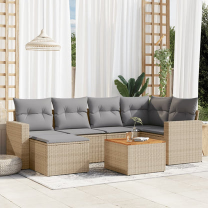 Salon de jardin avec coussins 7pcs mélange beige résine tressée