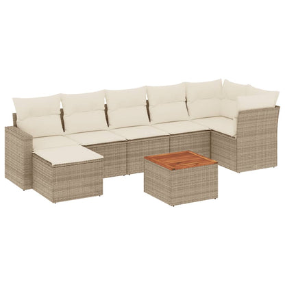 Salon de jardin avec coussins 8 pcs beige résine tressée