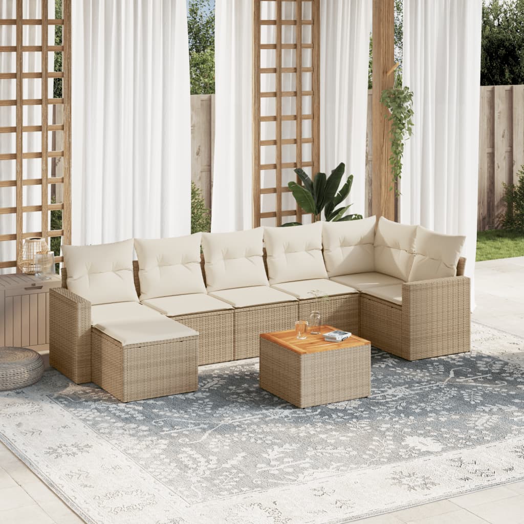 Salon de jardin avec coussins 8 pcs beige résine tressée