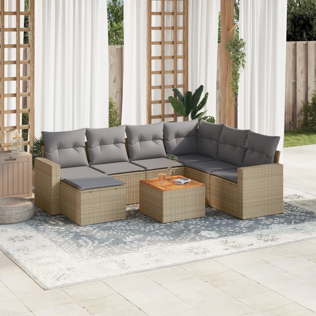 Salon de jardin avec coussins 8pcs mélange beige résine tressée