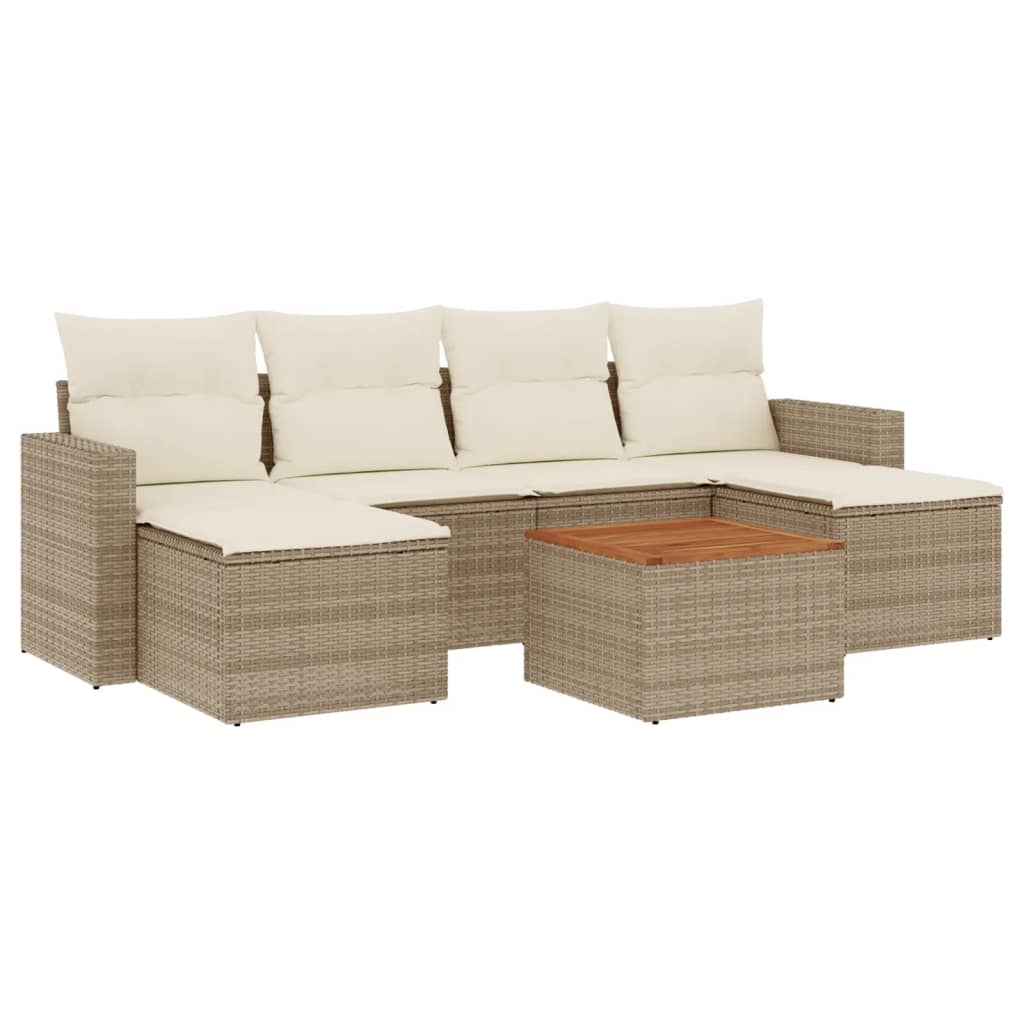 Salon de jardin avec coussins 7 pcs beige résine tressée