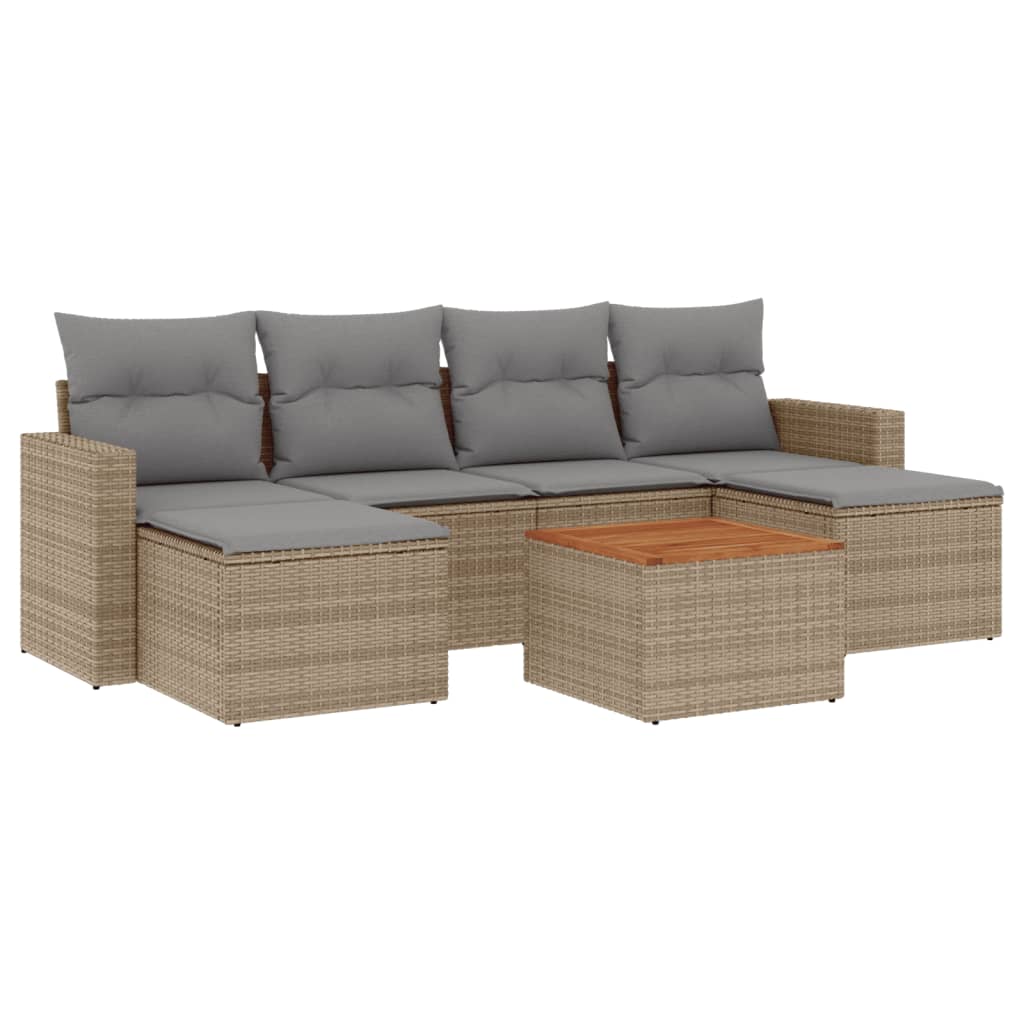 Salon de jardin avec coussins 7pcs mélange beige résine tressée