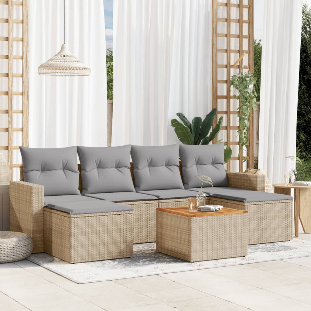 Salon de jardin avec coussins 7pcs mélange beige résine tressée