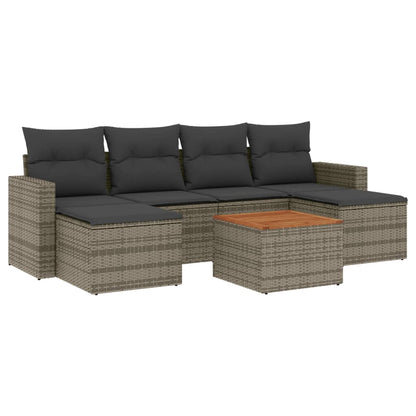 Salon de jardin avec coussins 7 pcs gris résine tressée