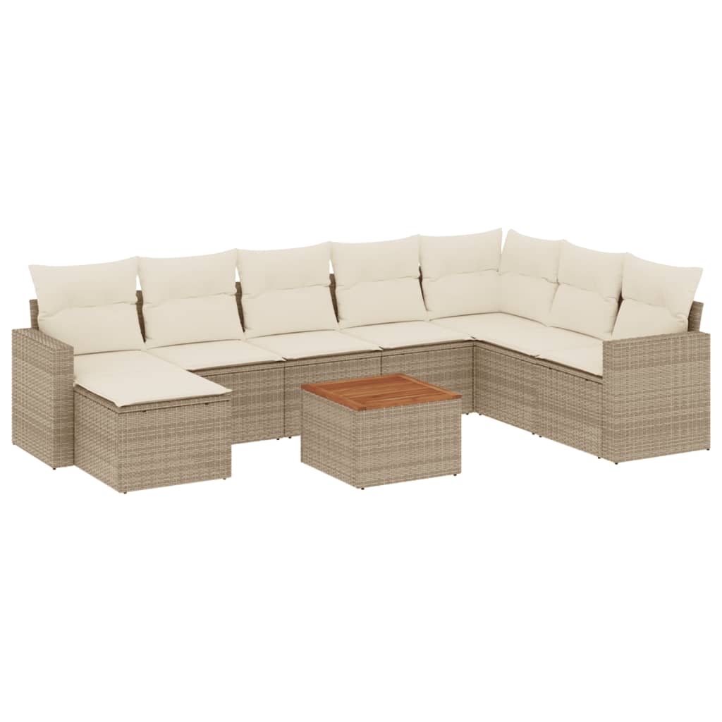 Salon de jardin avec coussins 9 pcs beige résine tressée