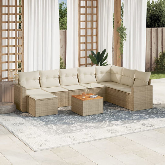 Salon de jardin avec coussins 9 pcs beige résine tressée