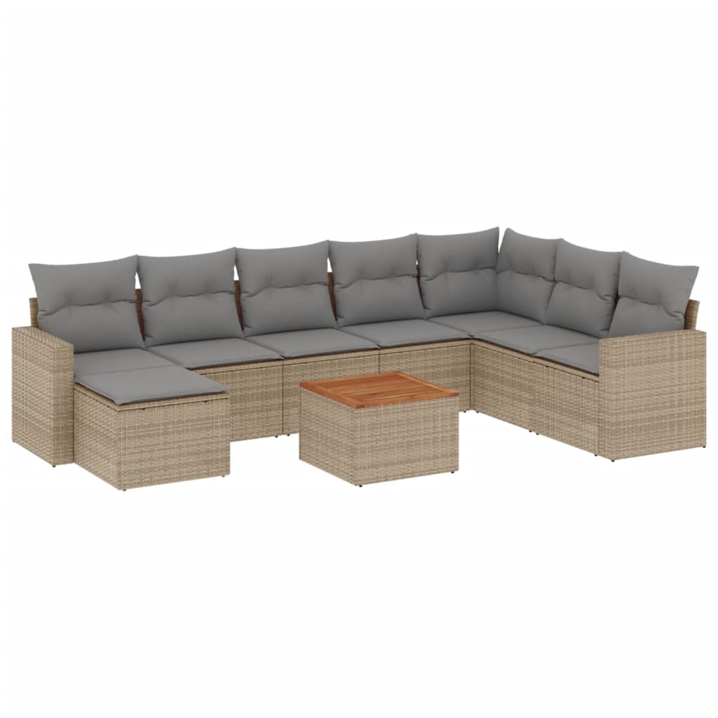 Salon de jardin avec coussins 9pcs mélange beige résine tressée