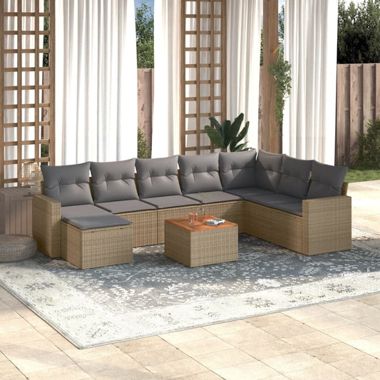 Salon de jardin avec coussins 9pcs mélange beige résine tressée