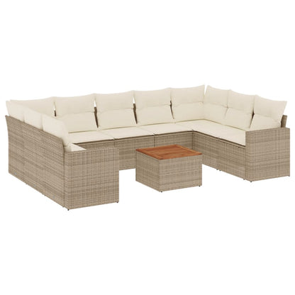 Salon de jardin avec coussins 10 pcs beige résine tressée