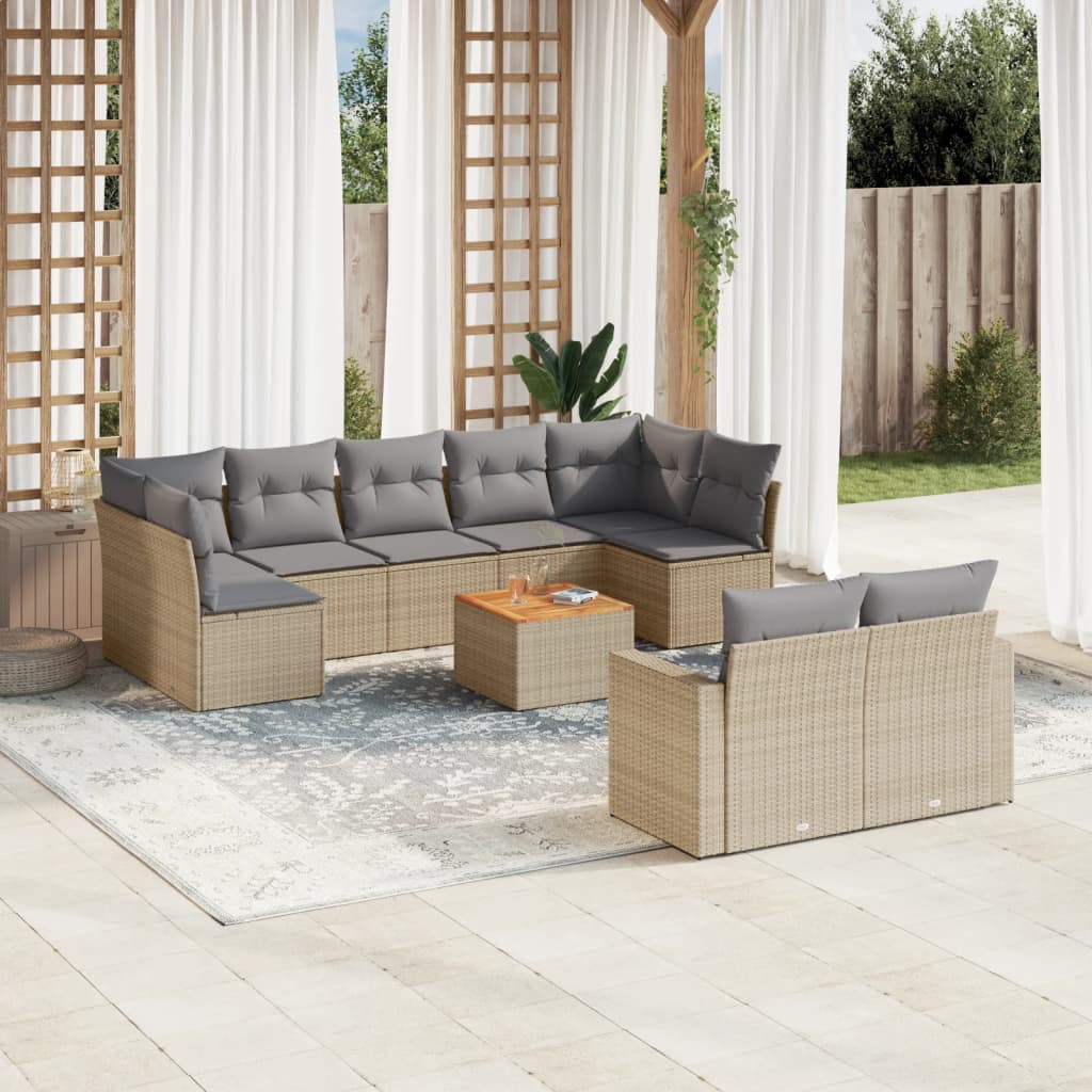 Salon de jardin et coussins 10 pcs mélange beige résine tressée