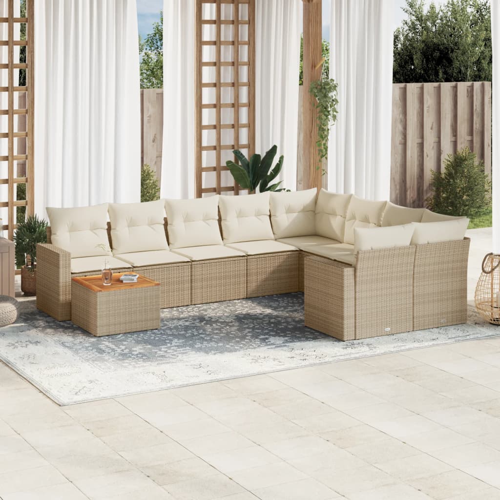 Salon de jardin avec coussins 10 pcs beige résine tressée