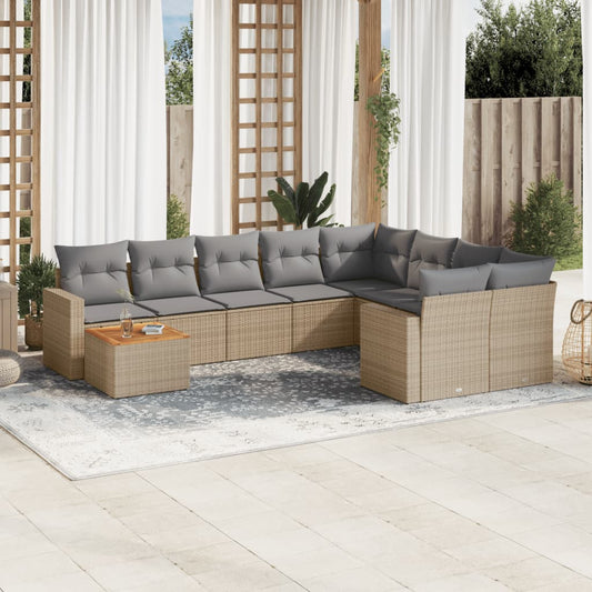 Salon de jardin et coussins 10 pcs mélange beige résine tressée