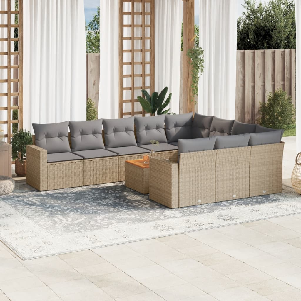 Salon de jardin et coussins 11 pcs mélange beige résine tressée