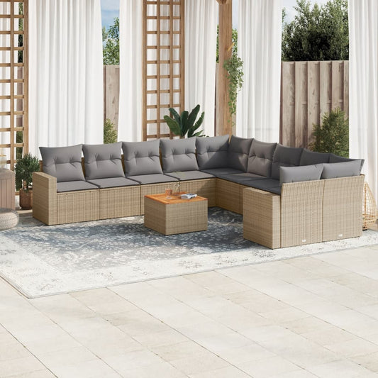 Salon de jardin et coussins 11 pcs mélange beige résine tressée