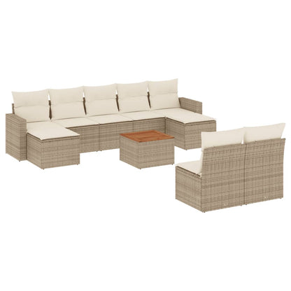 Salon de jardin avec coussins 10 pcs beige résine tressée