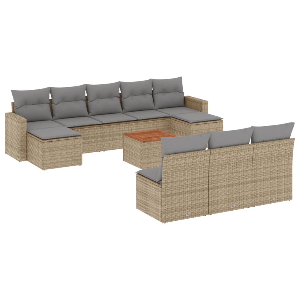 Salon de jardin et coussins 11 pcs mélange beige résine tressée