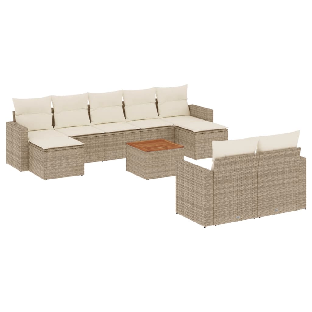 Salon de jardin avec coussins 10 pcs beige résine tressée