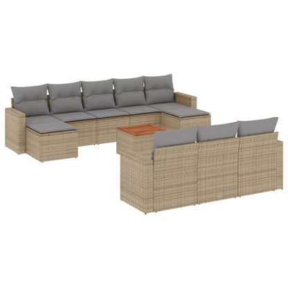 Salon de jardin et coussins 11 pcs mélange beige résine tressée