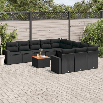 Salon de jardin 12 pcs avec coussins noir résine tressée