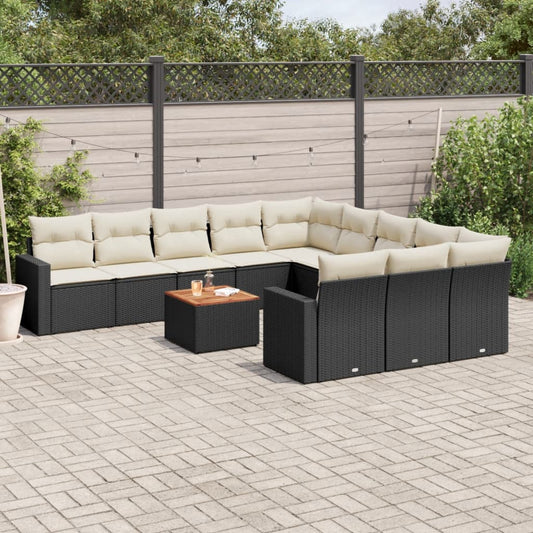 Salon de jardin 12 pcs avec coussins noir résine tressée