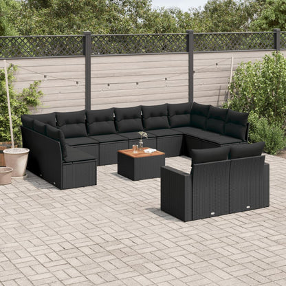 Salon de jardin avec coussins 13 pcs noir résine tressée