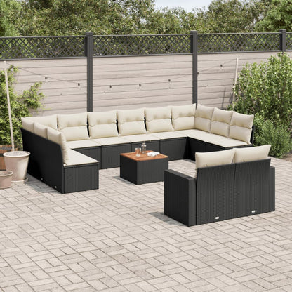 Salon de jardin avec coussins 13 pcs noir résine tressée