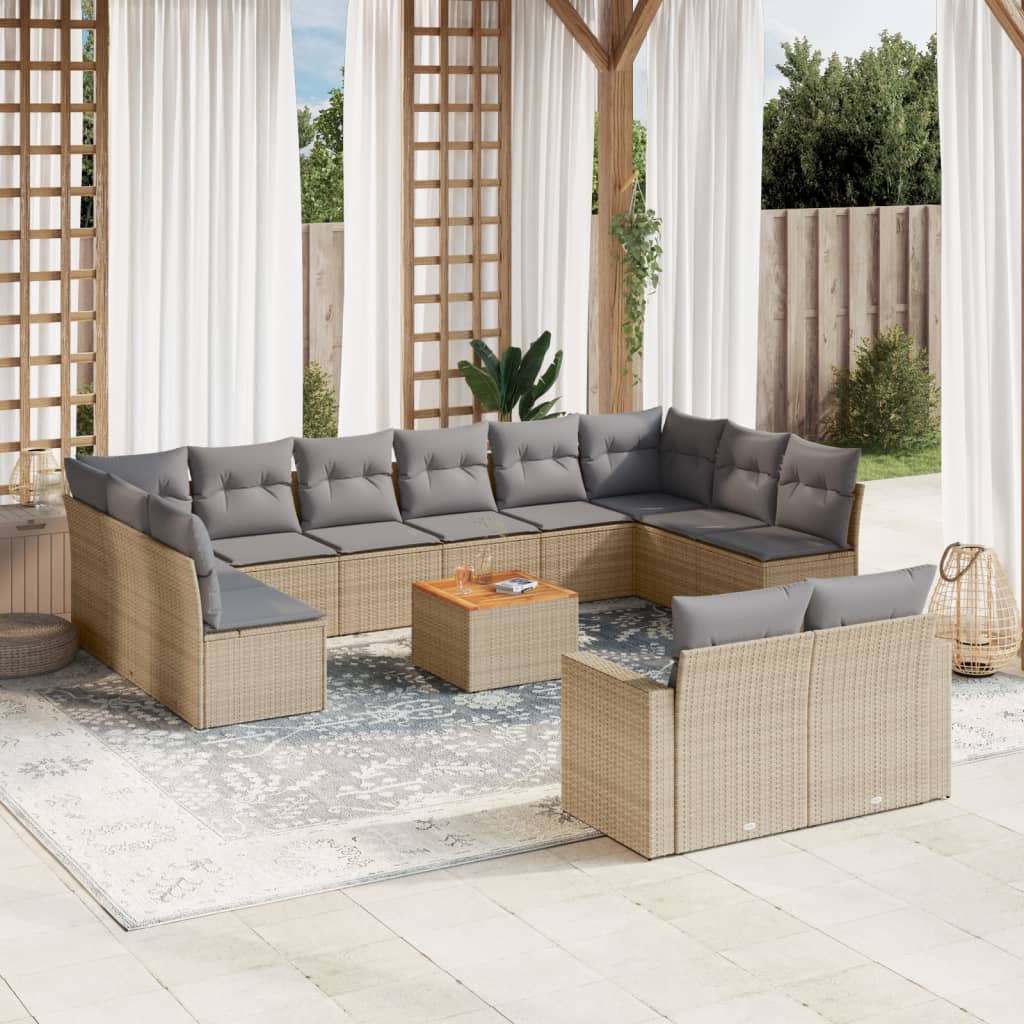 Salon de jardin et coussins 13 pcs mélange beige résine tressée