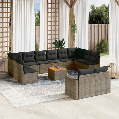 Salon de jardin avec coussins 13 pcs gris résine tressée