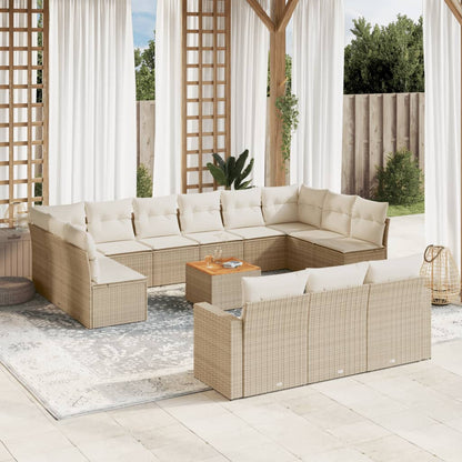 Salon de jardin avec coussins 14 pcs beige résine tressée