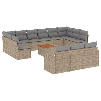 Salon de jardin et coussins 14 pcs mélange beige résine tressée