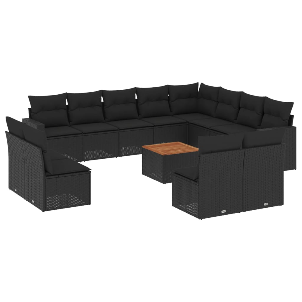 Salon de jardin avec coussins 13 pcs noir résine tressée