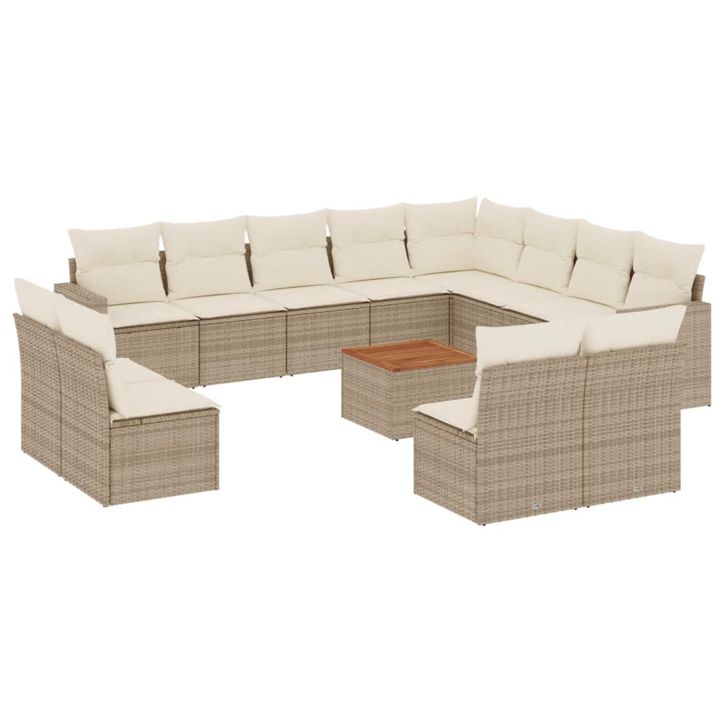 Salon de jardin avec coussins 13 pcs beige résine tressée