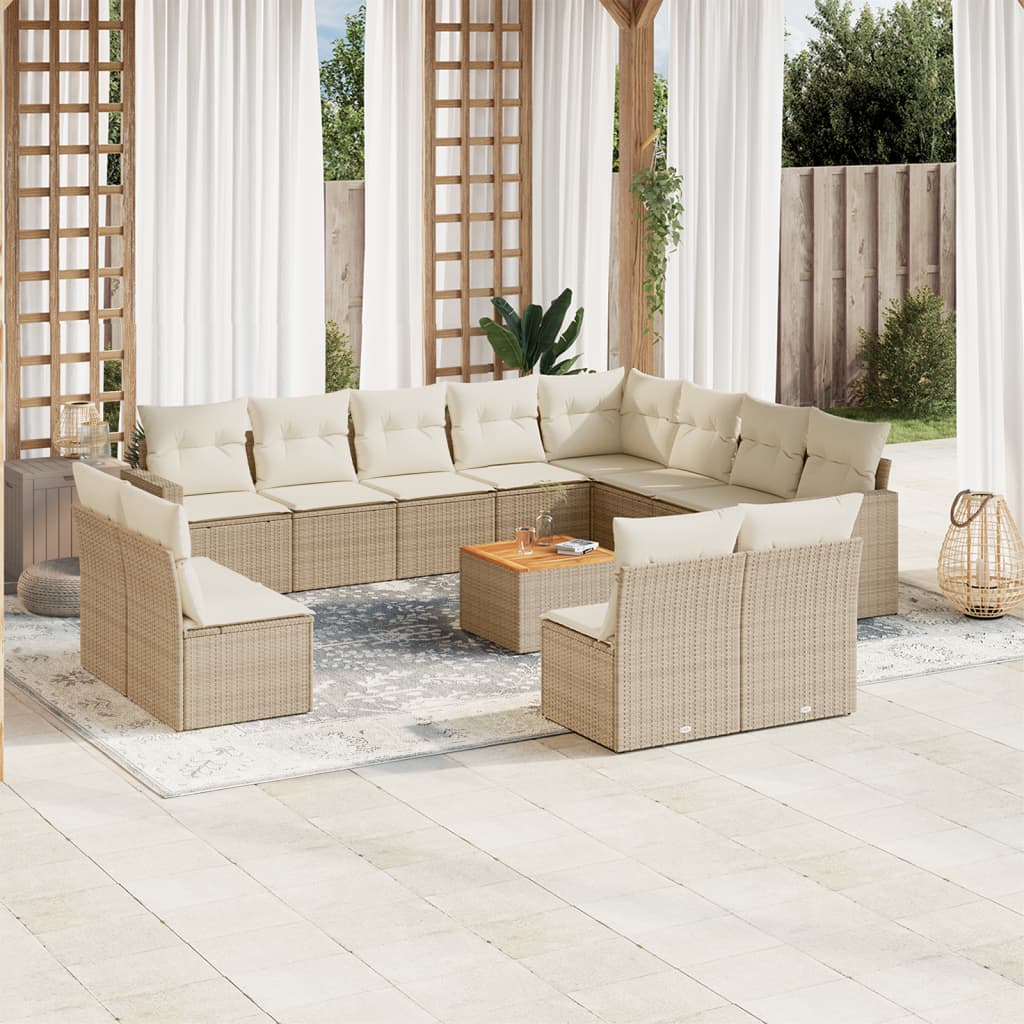 Salon de jardin avec coussins 13 pcs beige résine tressée