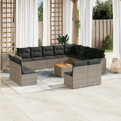 Salon de jardin avec coussins 13 pcs gris résine tressée