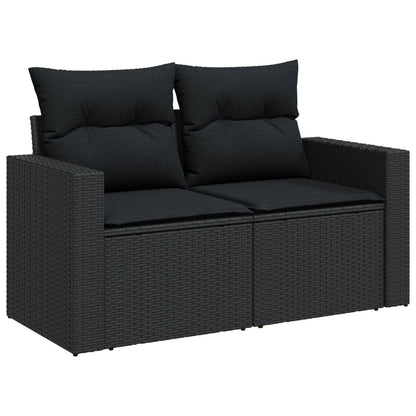 Salon de jardin avec coussins 14 pcs noir résine tressée