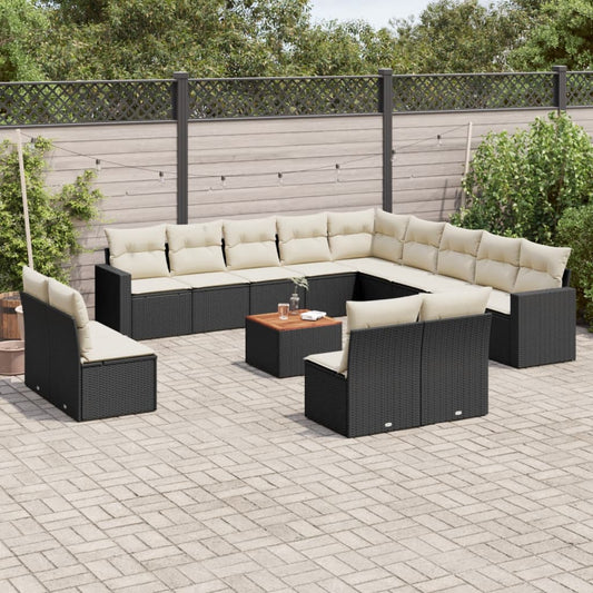 Salon de jardin avec coussins 14 pcs noir résine tressée