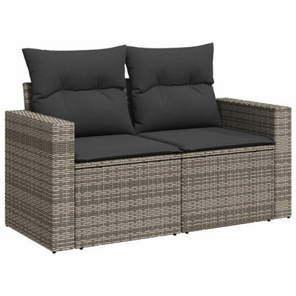 Salon de jardin avec coussins 14 pcs gris résine tressée