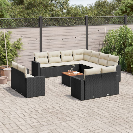 Salon de jardin 12 pcs avec coussins noir résine tressée