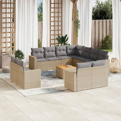 Salon de jardin et coussins 12 pcs mélange beige résine tressée