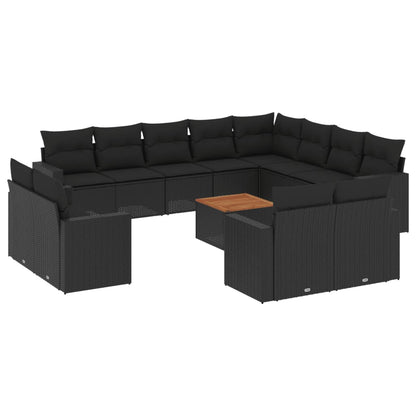 Salon de jardin avec coussins 13 pcs noir résine tressée