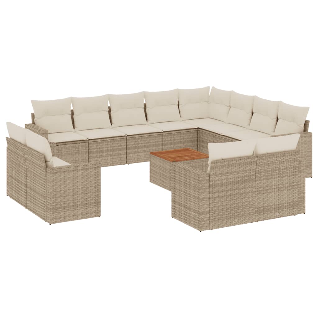 Salon de jardin avec coussins 13 pcs beige résine tressée