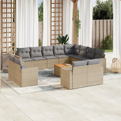 Salon de jardin et coussins 13 pcs mélange beige résine tressée